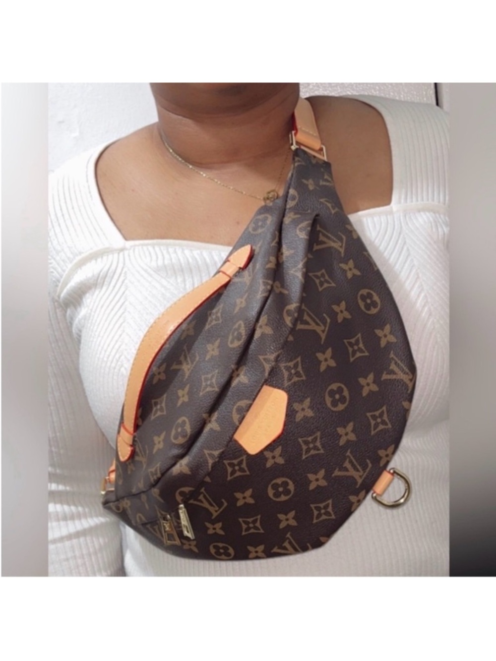Cute fashion Monogram Pouch in Brown with Tan Trim